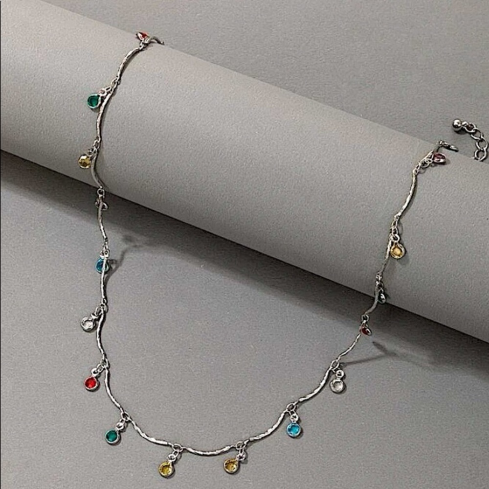 STERLING SILVER GEMSTONE DROP NECKLACE